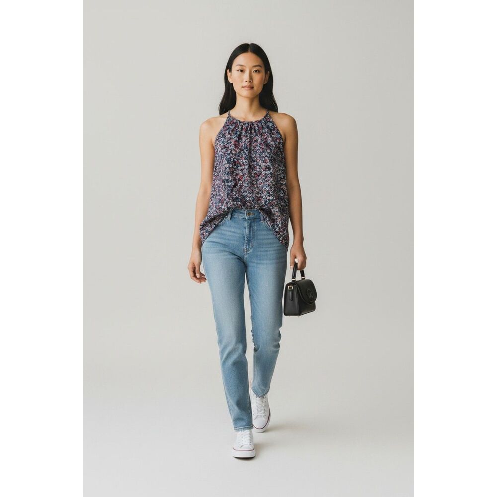 Michael Kors Floral Halter Blouse Medium Womens Sleeveless Top